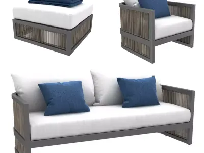 Restoration Hardware Capri lounge chair sofa ottoman 3D model