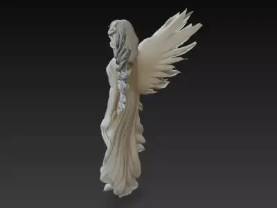 Elegant Female Angel with Wings Statue 3D print model