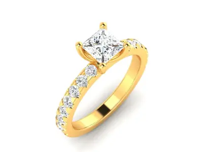 Women solitaire Princess Stone ring 3dm stl render detail  3D print model