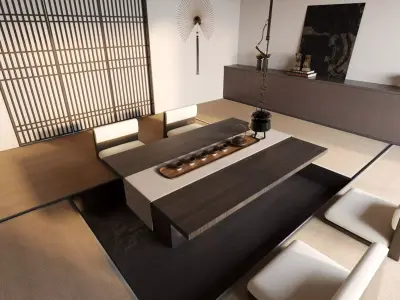 Japanese Zen Tea Room Interior with Tatami 3D model