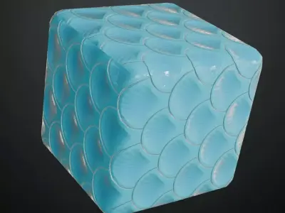 Green Teal Fan Pattern Fish Scale Ceramic Tiles PBR Seamless Texture