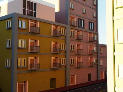 Realistic City apartment building on street Low-poly 3D model