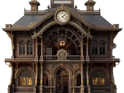 Steampunk Grand Victorian Train Station 3D Model Low-poly 3D model