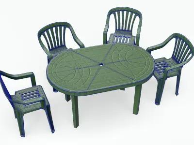 Garden Plastic Furniture Green - 3 Texture Variants Low-poly 3D model