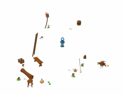 Cartoon pear house and props 3D model