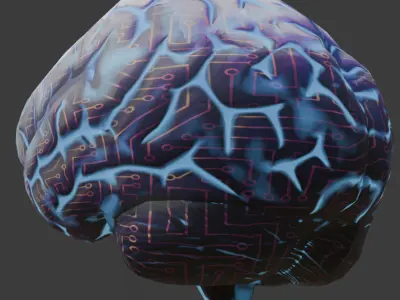 Stylized Cybernetic Brain Low-poly 3D model