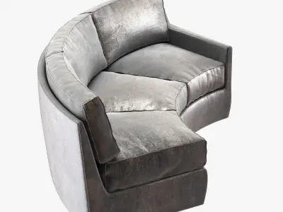 Cusom made assymetric curved grey velvet sofa 3D model