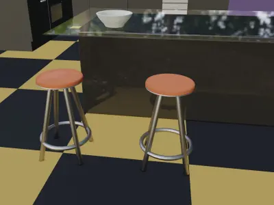 Kitchen 3D model living room with checkered floor Low-poly 3D model