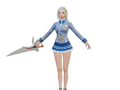 Preppy-style beauty Low-poly 3D model