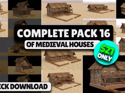 Modular Low Poly Medieval House Pack for Custom 3D Towns Low-poly 3D model