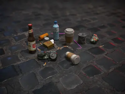 Urban Garbage Small Pack and Trash set Low-poly 3D model