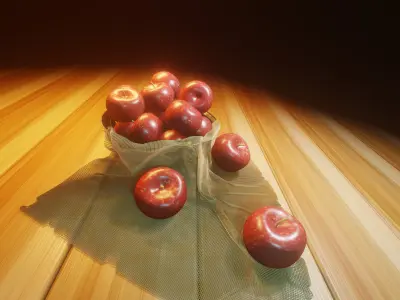 Realistic Red Apple Set - Fruit Scene with Knife and Cloth Low-poly 3D model