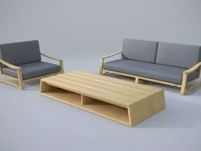 Patio Set wooden lounge chair Free low-poly 3D model