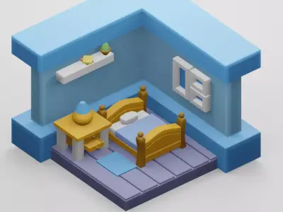 ISOMETRIC BEDROOM HUSE LOW-POLY Free low-poly 3D model