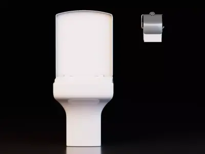 Modern Ceramic Toilet With Toilet Paper Holder Low-poly 3D model