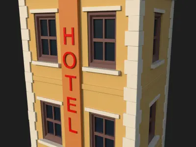 Lowpoly Building Hotel Low-poly 3D model Low-poly 3D model