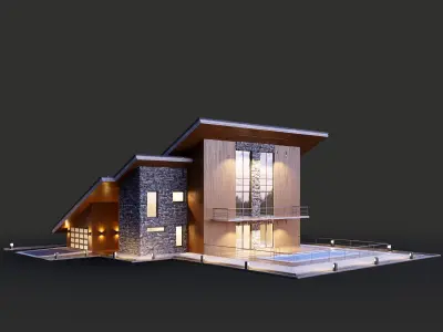 House with a two-level shed roof  3D model