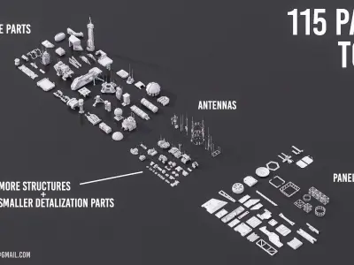  Scifi building dressing kitbash pack Low-poly 