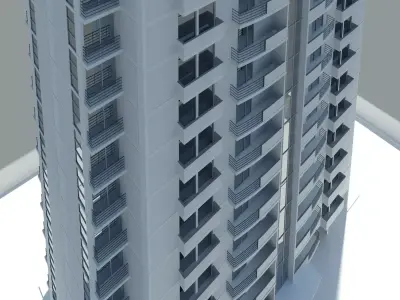 High Rise Residential Apartment Building 15 Floors Revit 2024 3D model