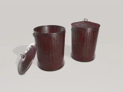 Old Red Trashcan Low-poly 3D model