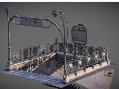 Art Nouveau Subway Entrance Paris Low-poly 3D model