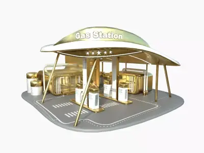 SciFi Gas Station A11 Gold - Sci Fi Exterior Design Low-poly 3D model