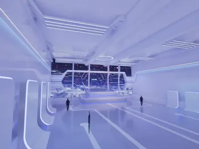 Sci Fi Exhibition Hall Interior with real world 3D model