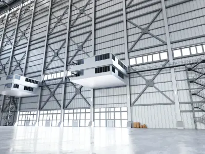 Airplane Hangar Hall Interior 3b Low-poly 3D model