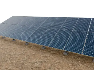 Lowpoly Ground Mounted Solar Panels-11 Rows of PV Modules Low-poly 3D model
