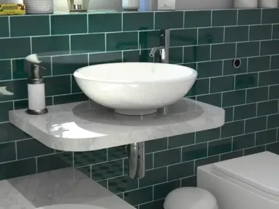 bowl basin 45dia h15 with mixer tap on marble shelf Low-poly 3D model