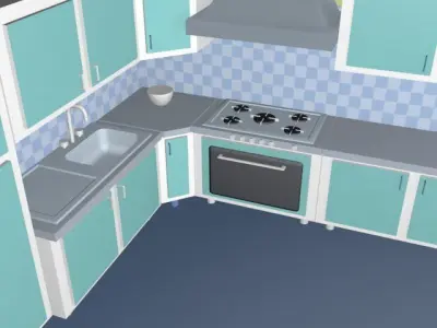 Cartoon detailed kitchen 3D model