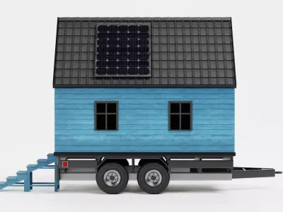 Tiny House V3 - Cabin with Solar Panel Low-poly 3D model