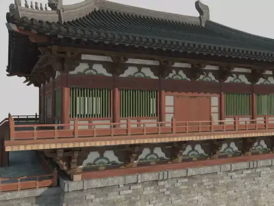 Ancient Asian architecture city tower 3D model