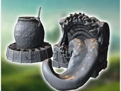 Fantastic accessory set with cauldron and tongue box 2 - Medieva 3D print model