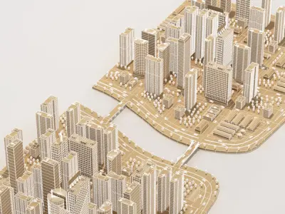 City on river 3D model