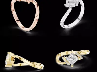 Twisted Shank Diamond Ring with Side Accent CAD 3D print model