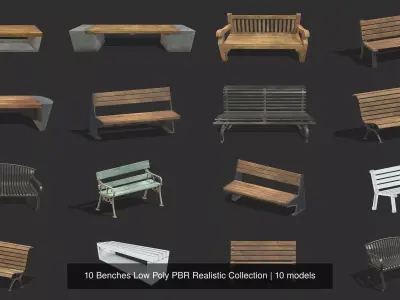 10 Benches Low Poly PBR Realistic Collection 3D Model Pack