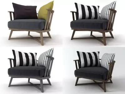Gray four different chairs with striped pillows 3D model