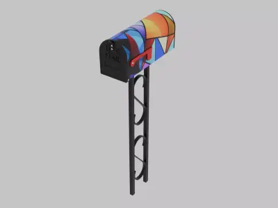 Painted Mailbox with Geometric Designs Low-poly 3D model