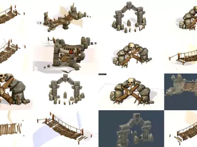 3d Assets buildings structures prehistoric  symbols totems 3D Model Pack