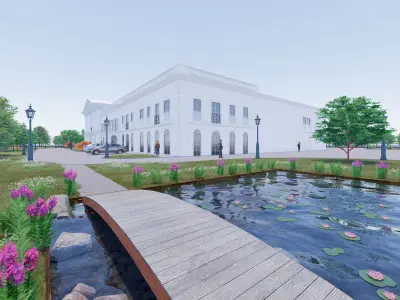 Courthouse building Low-poly 3D model