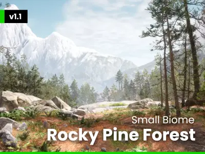 Rocky Pine Trees Forest Biome Low-poly 3D model