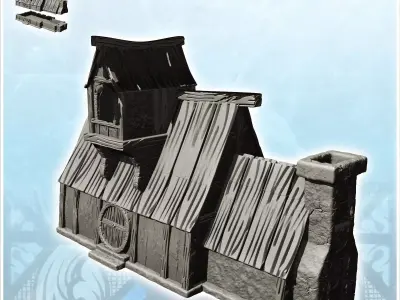 Long building with second floor and chimney at the end 18 - Medi 3D print model
