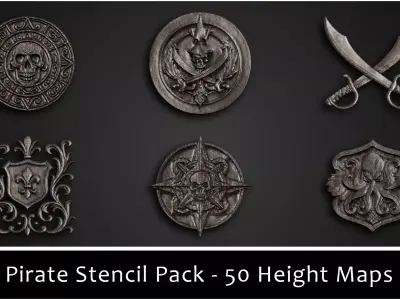 3DT Pirate Ornamental Decal and Stamp Pack Low-poly 3D model