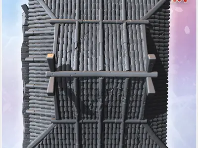 Single-story house with wide roof intricate lattice windows and  3D print model