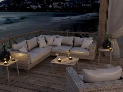 Beach Terrace Blender Scene - EVENING 3D model