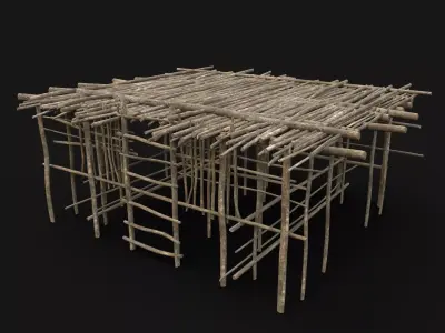 TRIBAL JUNGLE WOODEN PLATFORM CONSTRUCTION BRIDGE PIER AAA Low-poly 3D model