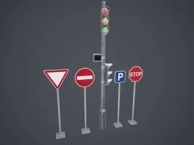 Stylized Traffic Signs Low-poly 3D model