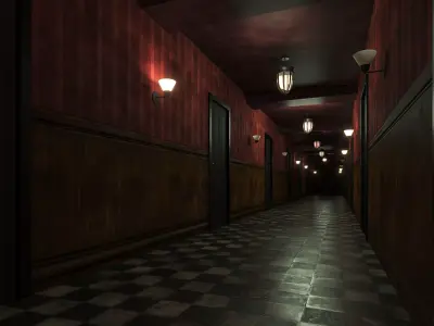 old dark scary red corridor 10 Low-poly 3D model