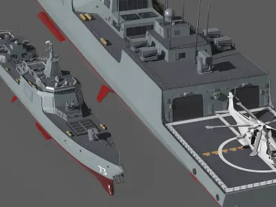  Naval Destroyer with Transport Helicopter 